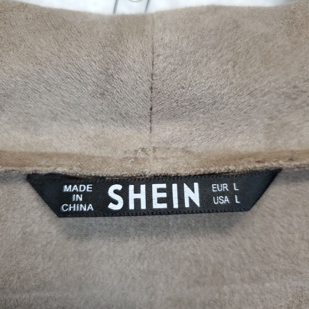 Shein Drape Neck Inside Out Blazer Top Women L Long Sleeves Front Zip Taupe - Picture 11 of 13